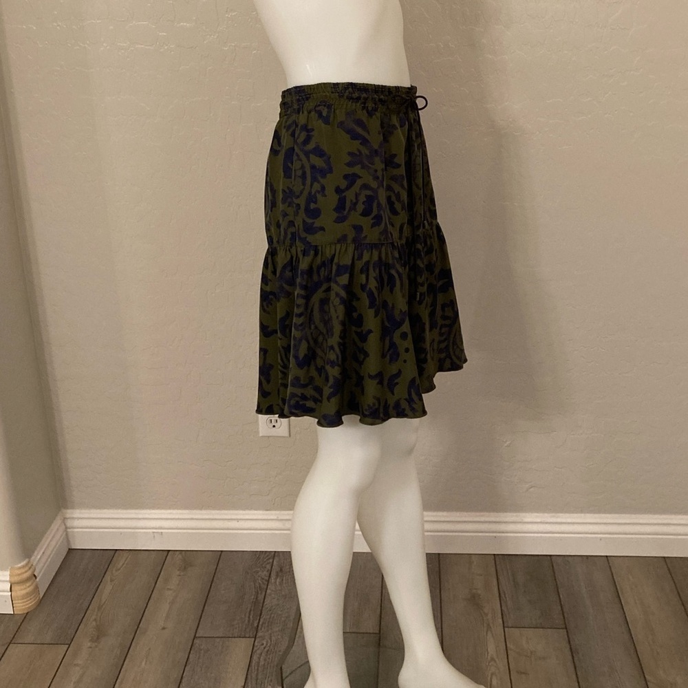 Tommy Hilfiger Olive Green and Blue 100% Silk Skirt Size 10 - Picture 6 of 10
